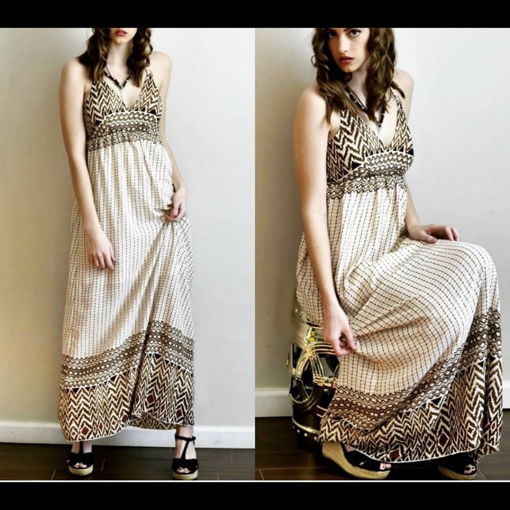 NWT Boho Style Bordered Maxi Dress